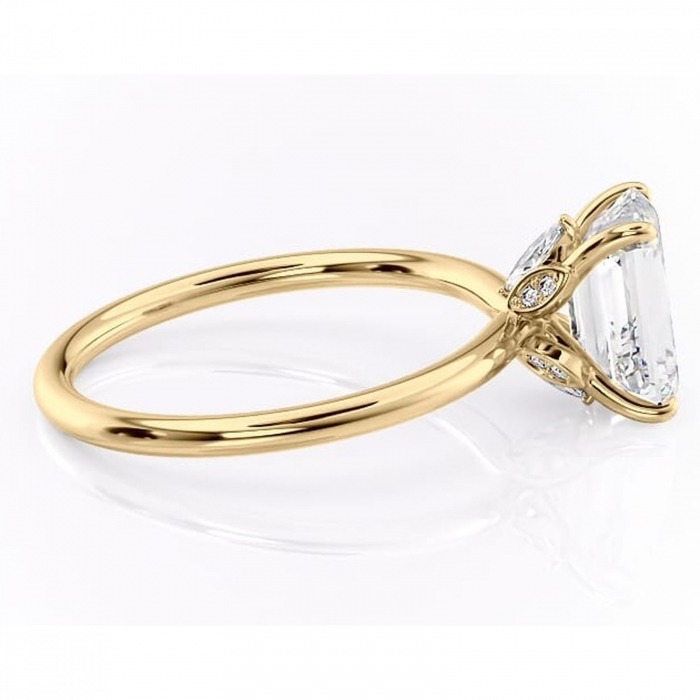 Inel de logodnă Garnet din aur Galben 14kt cu moissanite tăietură smarald – Solitar rafinată pentru profil înalt | Personalizează și configurează gratuit online [2]