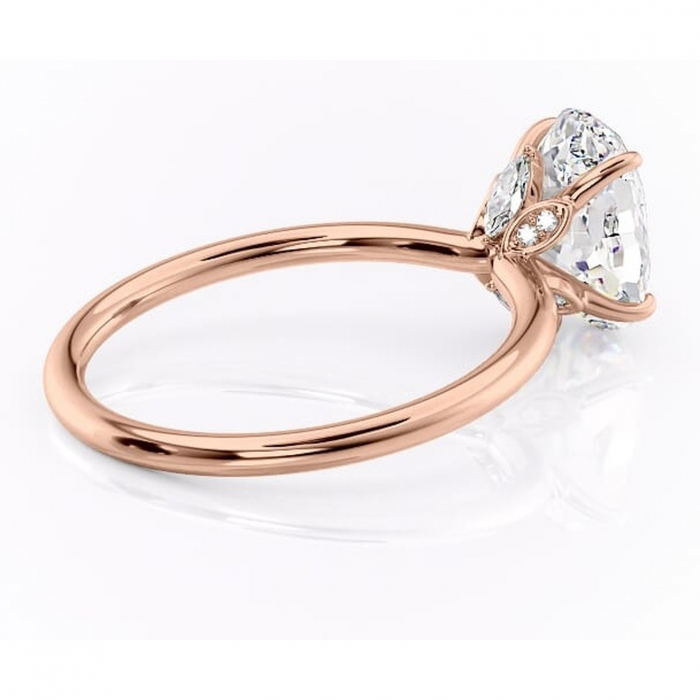 Inel de logodnă Garnet din aur Rose 14kt cu moissanite tăietură ovală – Solitar rafinată pentru profil înalt | Personalizează și configurează gratuit online [3]