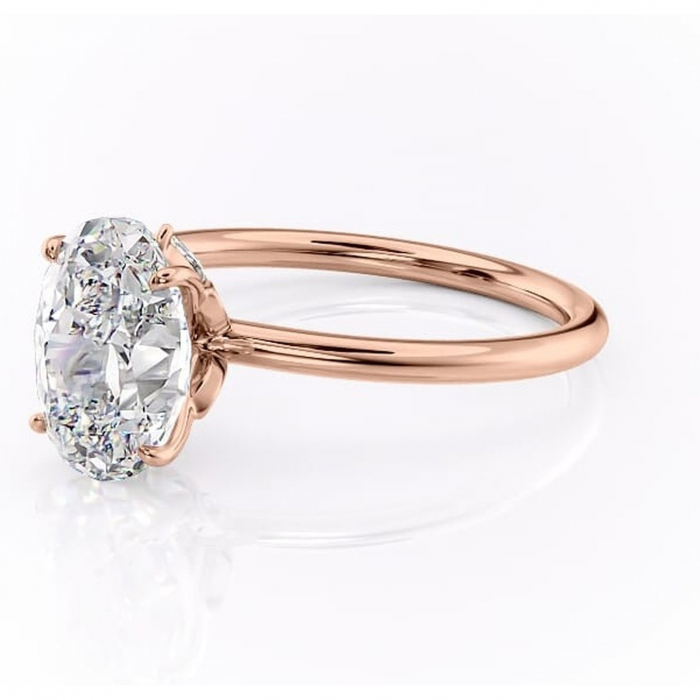 Inel de logodnă Garnet din aur Rose 14kt cu moissanite tăietură ovală – Solitar rafinată pentru profil înalt | Personalizează și configurează gratuit online [7]