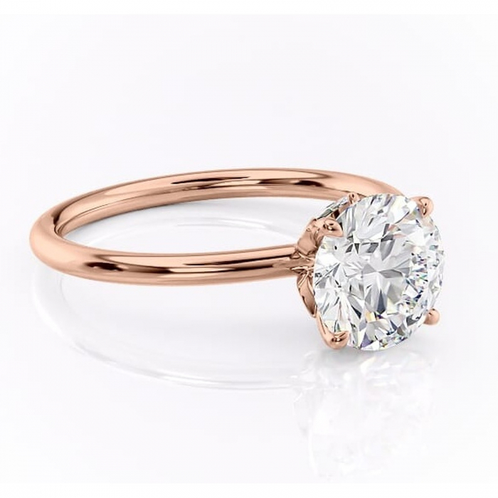 Inel de logodnă Garnet din aur Rose 14kt cu moissanite tăietură rotundă – Solitar rafinată pentru profil înalt | Personalizează și configurează gratuit online [1]