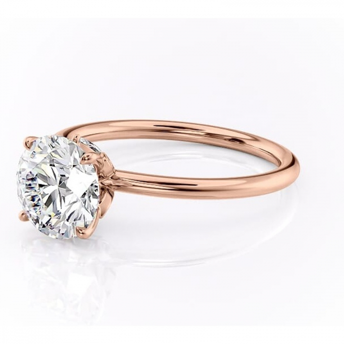 Inel de logodnă Garnet din aur Rose 14kt cu moissanite tăietură rotundă – Solitar rafinată pentru profil înalt | Personalizează și configurează gratuit online [7]