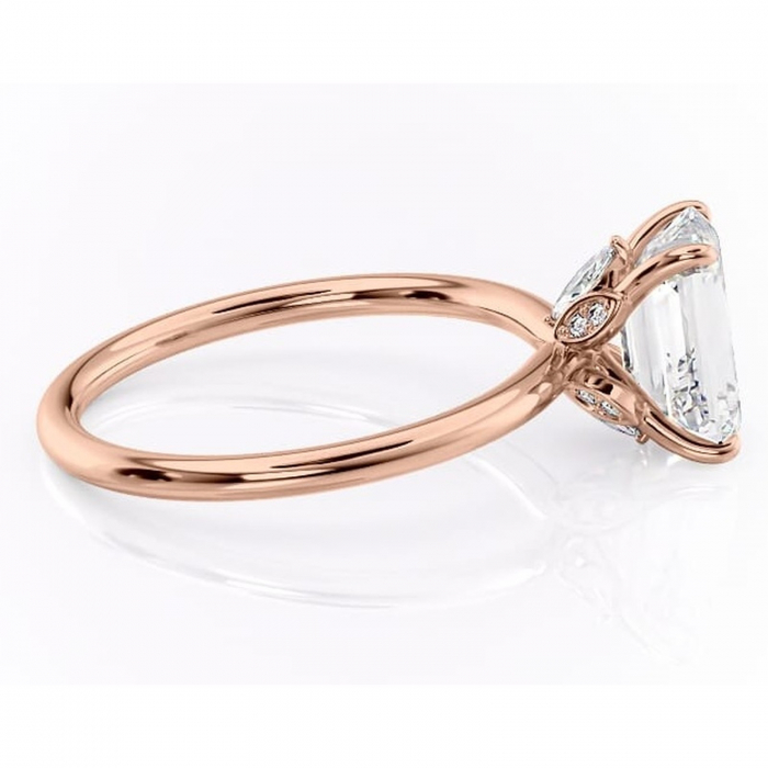 Inel de logodnă Garnet din aur Rose 18kt cu moissanite tăietură smarald – Solitar rafinată pentru profil înalt | Personalizează și configurează gratuit online [2]