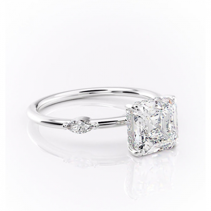 Inel de logodnă Gemina din aur Alb 14kt cu moissanite tăietură asscher – Pietre laterale rafinată pentru profil înalt | Personalizează și configurează gratuit online [1]