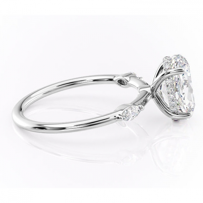 Inel de logodnă Gemina din aur Alb 14kt cu moissanite tăietură ovală – Pietre laterale rafinată pentru profil înalt | Personalizează și configurează gratuit online [2]