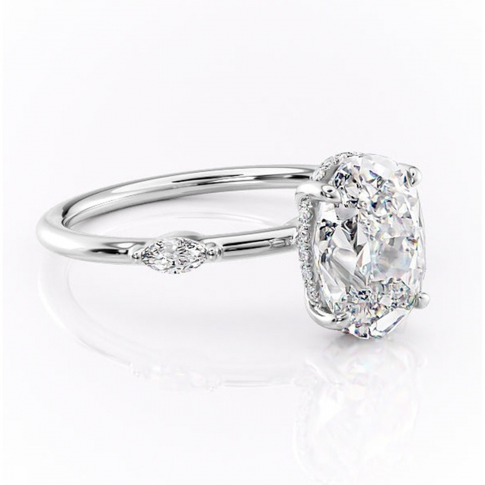 Inel de logodnă Gemina din aur Alb 14kt cu moissanite tăietură ovală – Pietre laterale rafinată pentru profil înalt | Personalizează și configurează gratuit online [1]