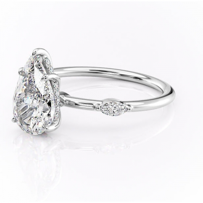 Inel de logodnă Gemina din aur Alb 14kt cu moissanite tăietură pară – Pietre laterale rafinată pentru profil înalt | Personalizează și configurează gratuit online [7]