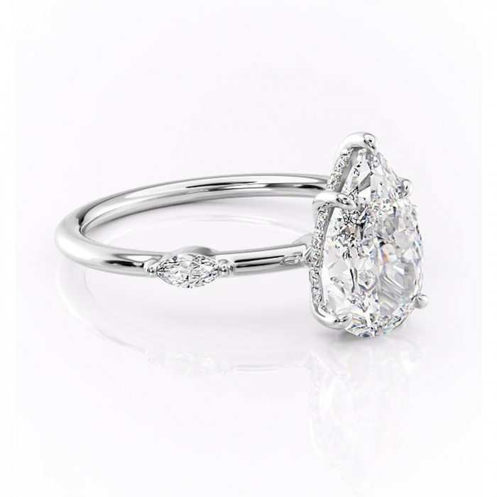 Inel de logodnă Gemina din aur Alb 14kt cu moissanite tăietură pară – Pietre laterale rafinată pentru profil înalt | Personalizează și configurează gratuit online [1]