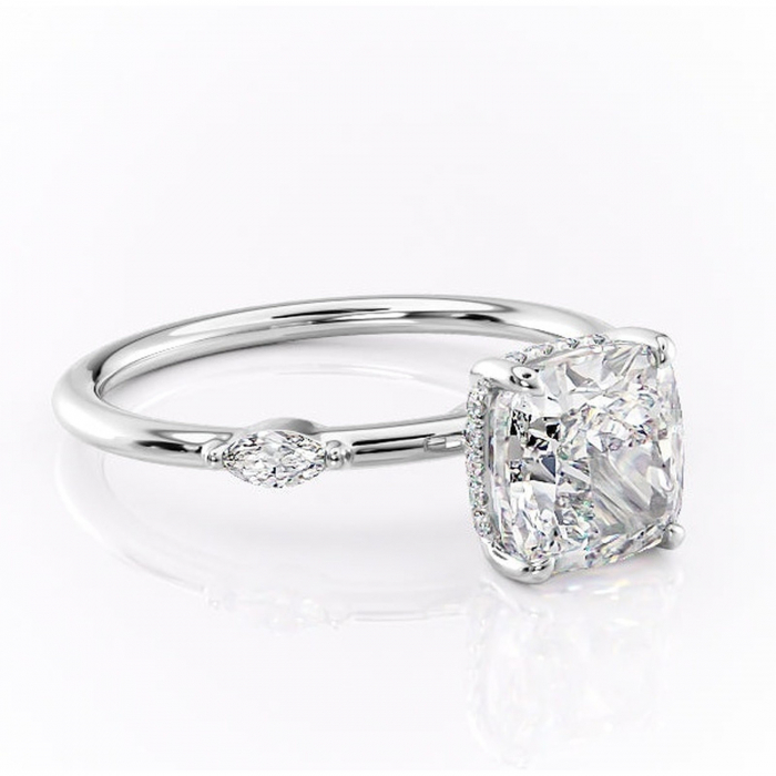 Inel de logodnă Gemina din aur Alb 14kt cu moissanite tăietură pernă – Pietre laterale rafinată pentru profil înalt | Personalizează și configurează gratuit online [1]