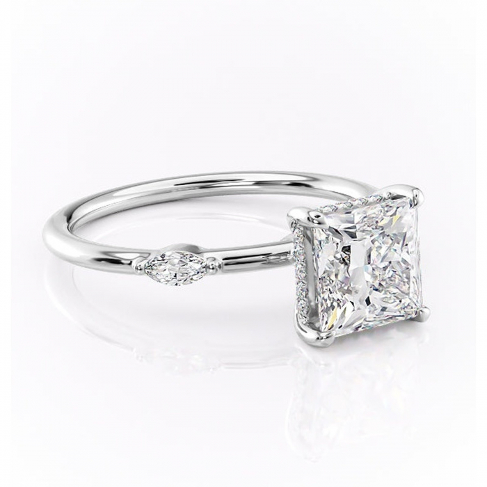 Inel de logodnă Gemina din aur Alb 14kt cu moissanite tăietură princess – Pietre laterale rafinată pentru profil înalt | Personalizează și configurează gratuit online [1]