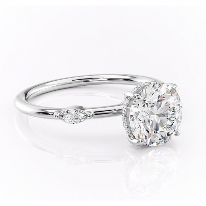 Inel de logodnă Gemina din aur Alb 14kt cu moissanite tăietură rotundă – Pietre laterale rafinată pentru profil înalt | Personalizează și configurează gratuit online [1]
