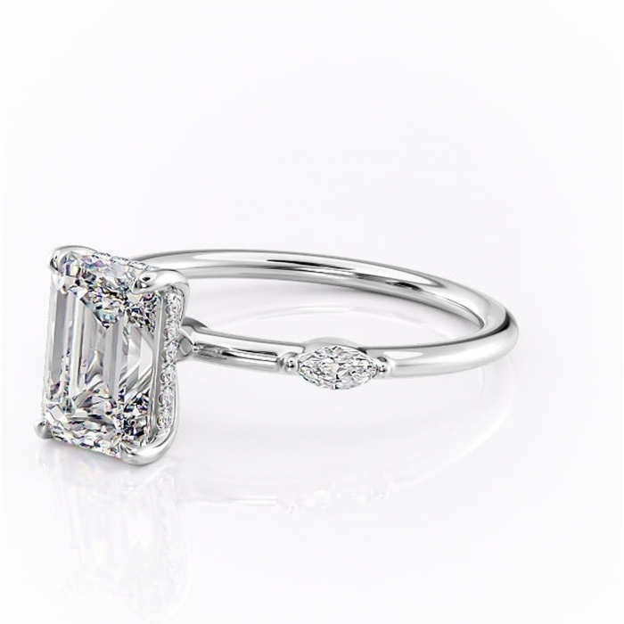 Inel de logodnă Gemina din aur Alb 14kt cu moissanite tăietură smarald – Pietre laterale rafinată pentru profil înalt | Personalizează și configurează gratuit online [7]