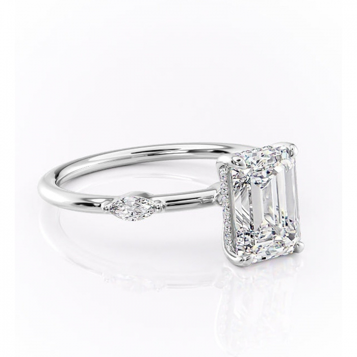 Inel de logodnă Gemina din aur Alb 14kt cu moissanite tăietură smarald – Pietre laterale rafinată pentru profil înalt | Personalizează și configurează gratuit online [1]