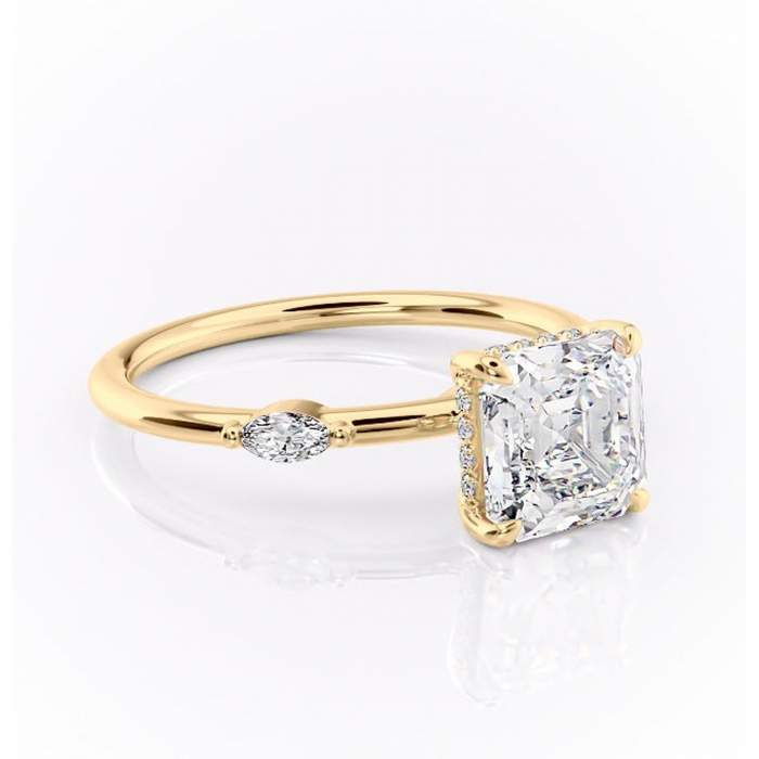 Inel de logodnă Gemina din aur Galben 18kt cu moissanite tăietură asscher – Pietre laterale rafinată pentru profil înalt | Personalizează și configurează gratuit online [1]