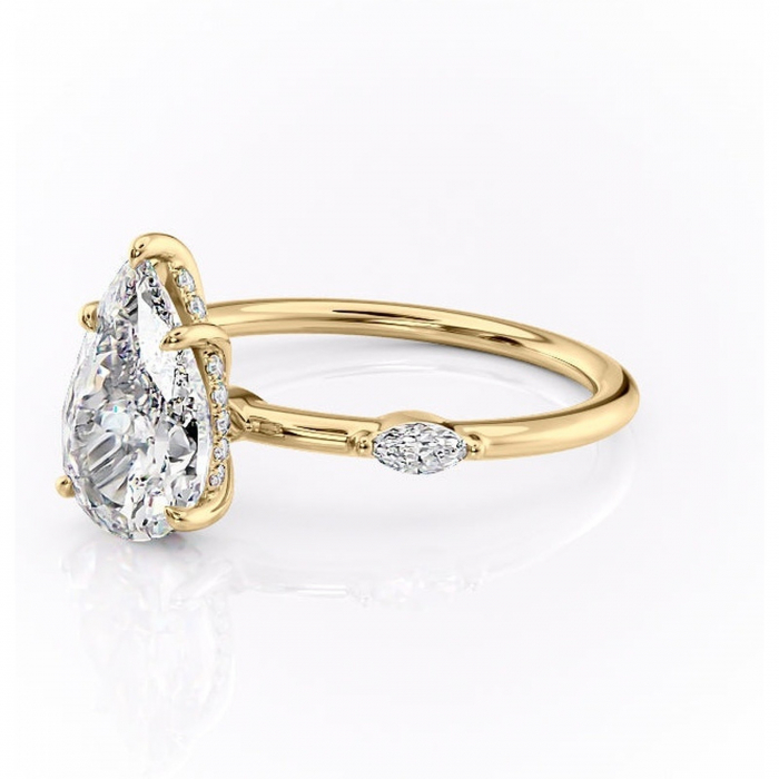 Inel de logodnă Gemina din aur Galben 14kt cu moissanite tăietură pară – Pietre laterale rafinată pentru profil înalt | Personalizează și configurează gratuit online [7]