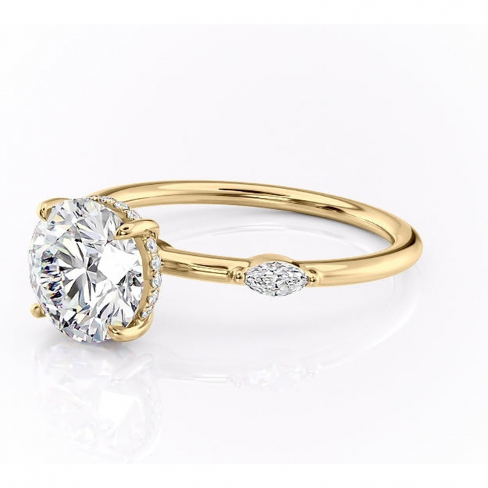 Inel de logodnă Gemina din aur Galben 14kt cu moissanite tăietură rotundă – Pietre laterale rafinată pentru profil înalt | Personalizează și configurează gratuit online [7]