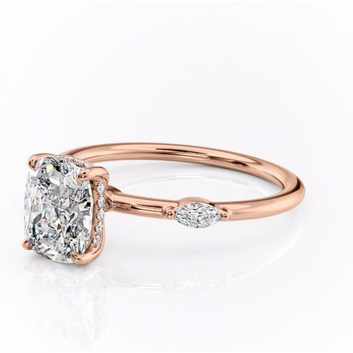 Inel de logodnă Gemina din aur Rose 14kt cu moissanite tăietură asscher – Pietre laterale rafinată pentru profil înalt | Personalizează și configurează gratuit online [7]