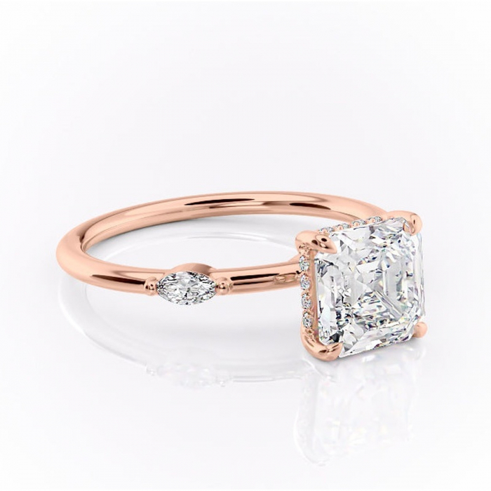 Inel de logodnă Gemina din aur Rose 14kt cu moissanite tăietură asscher – Pietre laterale rafinată pentru profil înalt | Personalizează și configurează gratuit online [1]