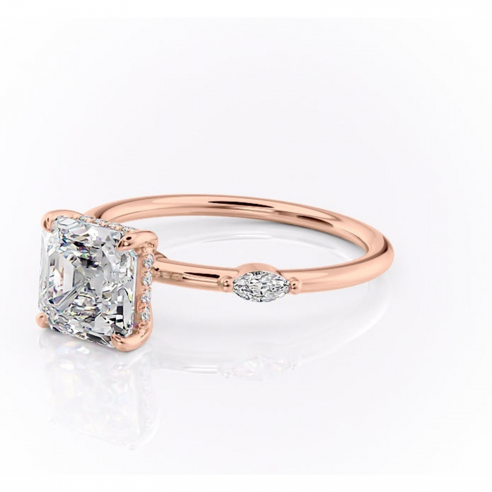 Inel de logodnă Gemina din aur Rose 14kt cu moissanite tăietură asscher – Pietre laterale rafinată pentru profil înalt | Personalizează și configurează gratuit online [7]