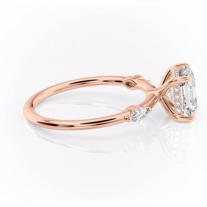 Inel de logodnă Gemina din aur Rose 14kt cu moissanite tăietură asscher – Pietre laterale rafinată pentru profil înalt | Personalizează și configurează gratuit online [2]