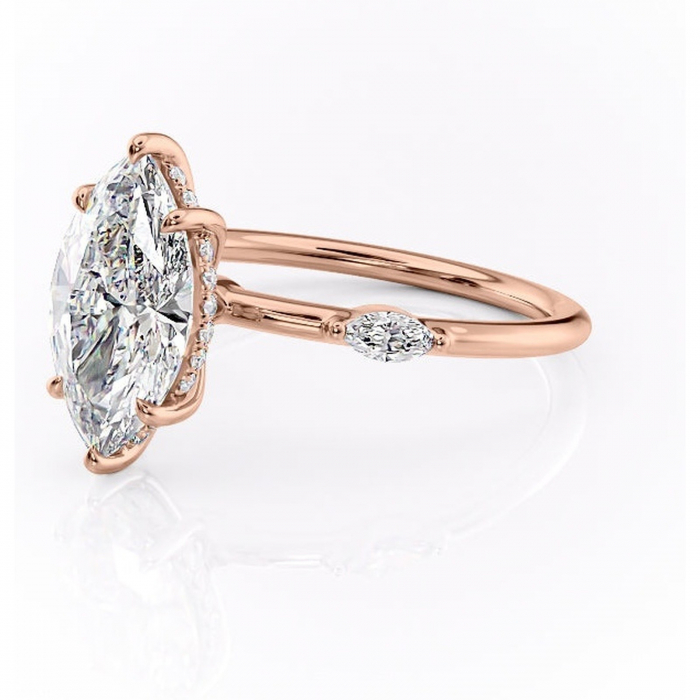 Inel de logodnă Gemina din aur Rose 14kt cu moissanite tăietură marquise – Pietre laterale rafinată pentru profil înalt | Personalizează și configurează gratuit online [7]