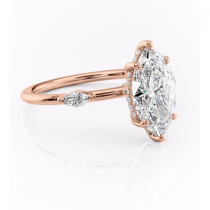 Inel de logodnă Gemina din aur Rose 14kt cu moissanite tăietură marquise – Pietre laterale rafinată pentru profil înalt | Personalizează și configurează gratuit online [1]