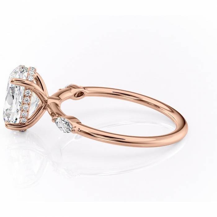 Inel de logodnă Gemina din aur Rose 14kt cu moissanite tăietură ovală – Pietre laterale rafinată pentru profil înalt | Personalizează și configurează gratuit online [6]