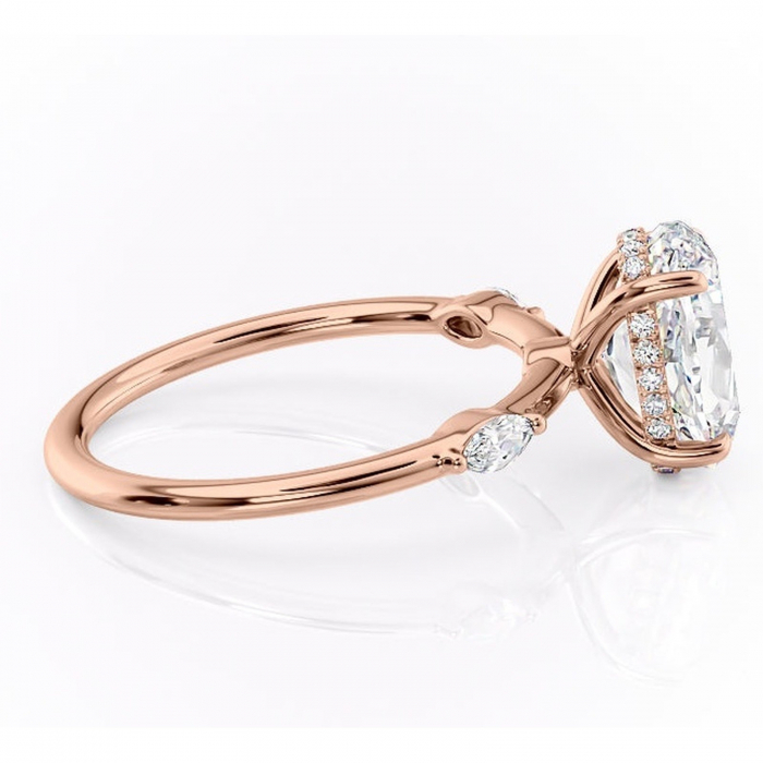 Inel de logodnă Gemina din aur Rose 14kt cu moissanite tăietură ovală – Pietre laterale rafinată pentru profil înalt | Personalizează și configurează gratuit online [2]