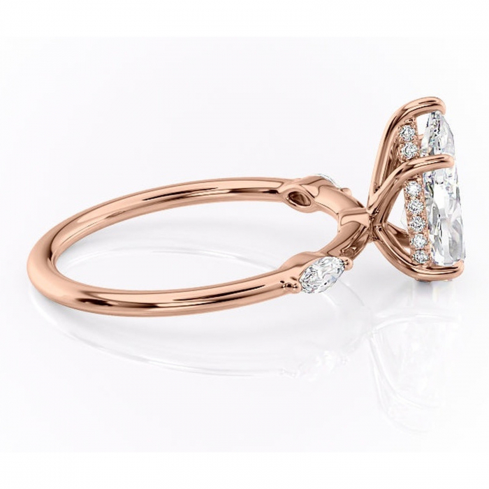 Inel de logodnă Gemina din aur Rose 18kt cu moissanite tăietură pară – Pietre laterale rafinată pentru profil înalt | Personalizează și configurează gratuit online [2]