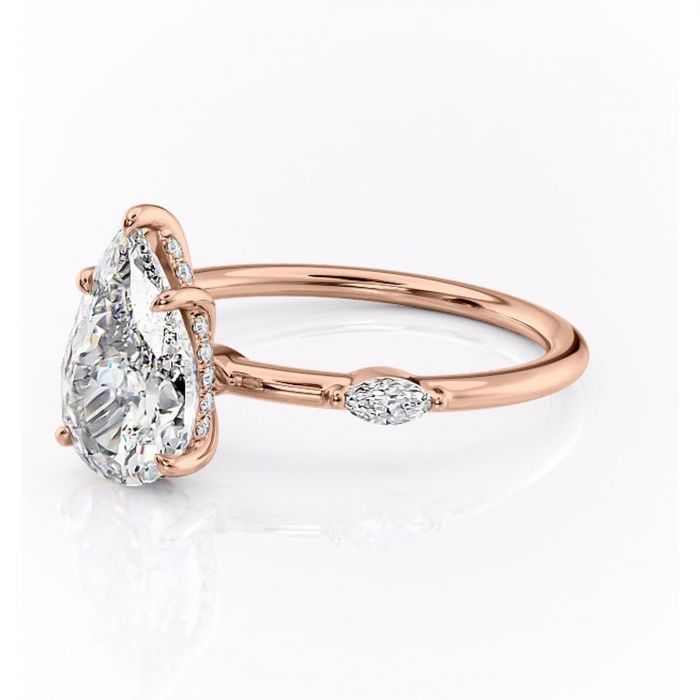Inel de logodnă Gemina din aur Rose 18kt cu moissanite tăietură pară – Pietre laterale rafinată pentru profil înalt | Personalizează și configurează gratuit online [7]