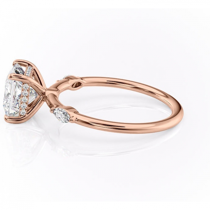 Inel de logodnă Gemina din aur Rose 14kt cu moissanite tăietură princess – Pietre laterale rafinată pentru profil înalt | Personalizează și configurează gratuit online [6]