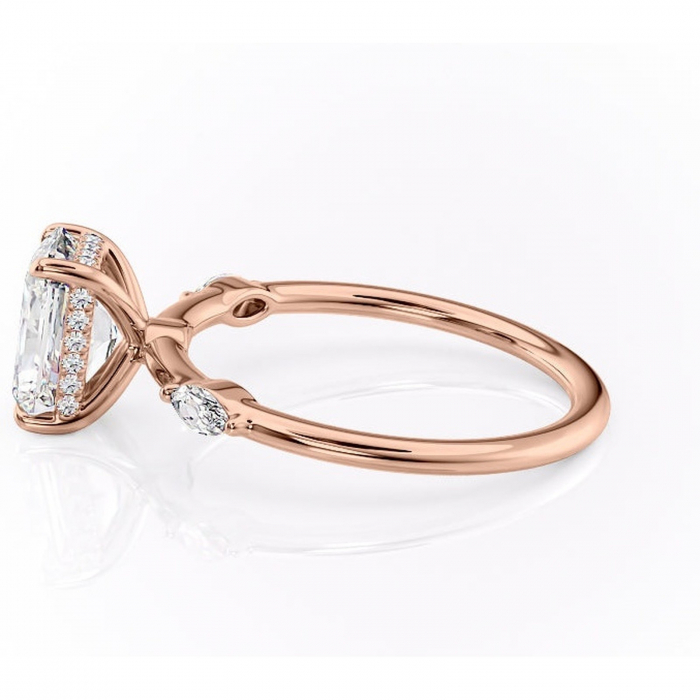 Inel de logodnă Gemina din aur Rose 14kt cu moissanite tăietură radiantă – Pietre laterale rafinată pentru profil înalt | Personalizează și configurează gratuit online [6]