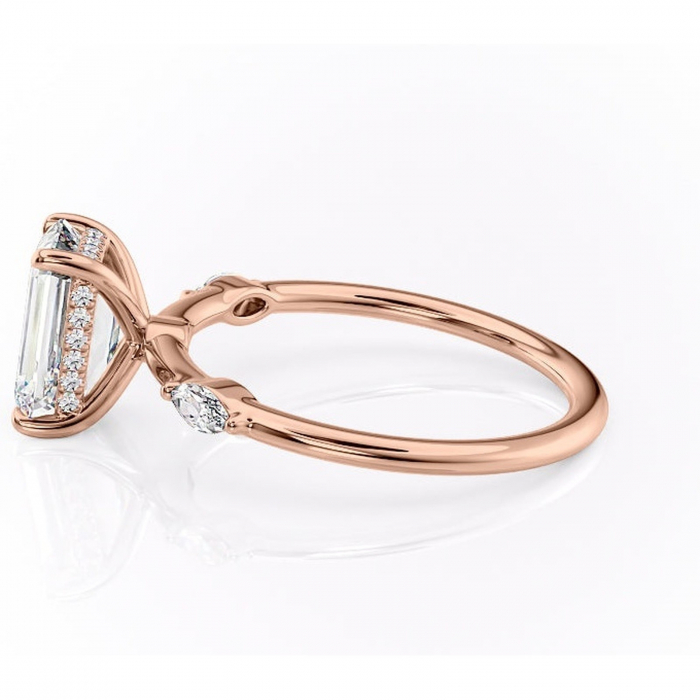 Inel de logodnă Gemina din aur Rose 14kt cu moissanite tăietură smarald – Pietre laterale rafinată pentru profil înalt | Personalizează și configurează gratuit online [6]