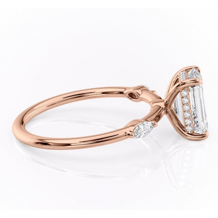 Inel de logodnă Gemina din aur Rose 14kt cu moissanite tăietură smarald – Pietre laterale rafinată pentru profil înalt | Personalizează și configurează gratuit online [2]