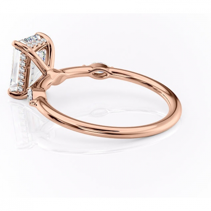 Inel de logodnă Gemina din aur Rose 14kt cu moissanite tăietură smarald – Pietre laterale rafinată pentru profil înalt | Personalizează și configurează gratuit online [5]