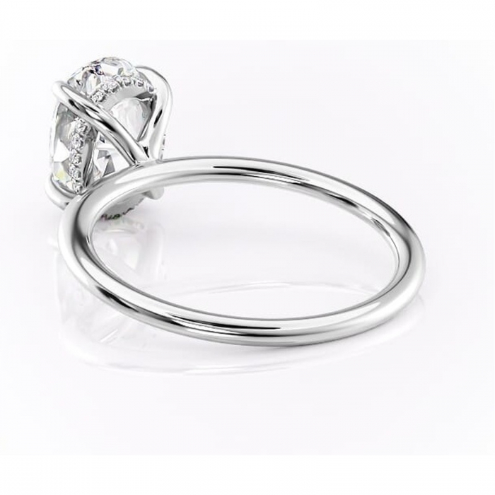 Inel de logodnă Genevieve din aur Alb 14kt cu moissanite tăietură ovală – Solitar rafinată pentru profil înalt | Personalizează și configurează gratuit online [4]