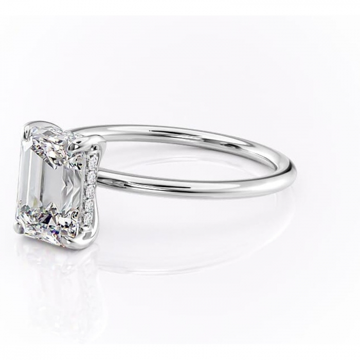 Inel de logodnă Genevieve din aur Alb 14kt cu moissanite tăietură smarald – Solitar rafinată pentru profil înalt | Personalizează și configurează gratuit online [7]