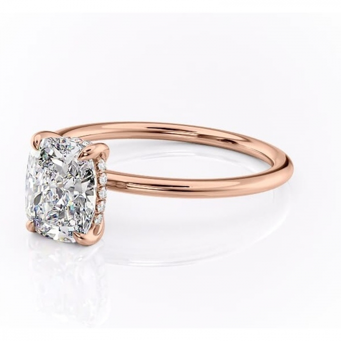 Inel de logodnă Genevieve din aur Rose 14kt cu moissanite tăietură pernă – Solitar rafinată pentru profil înalt | Personalizează și configurează gratuit online [7]