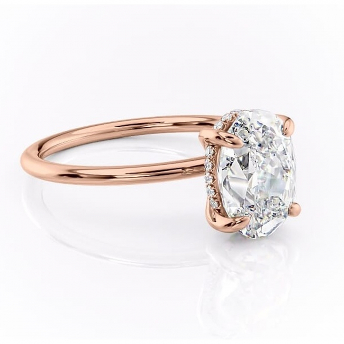 Inel de logodnă Genevieve din aur Rose 18kt cu moissanite tăietură ovală – Solitar rafinată pentru profil înalt | Personalizează și configurează gratuit online [1]