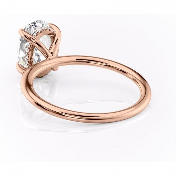Inel de logodnă Genevieve din aur Rose 18kt cu moissanite tăietură ovală – Solitar rafinată pentru profil înalt | Personalizează și configurează gratuit online [4]