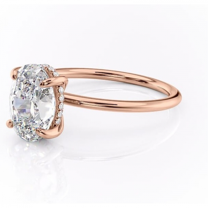Inel de logodnă Genevieve din aur Rose 18kt cu moissanite tăietură ovală – Solitar rafinată pentru profil înalt | Personalizează și configurează gratuit online [7]