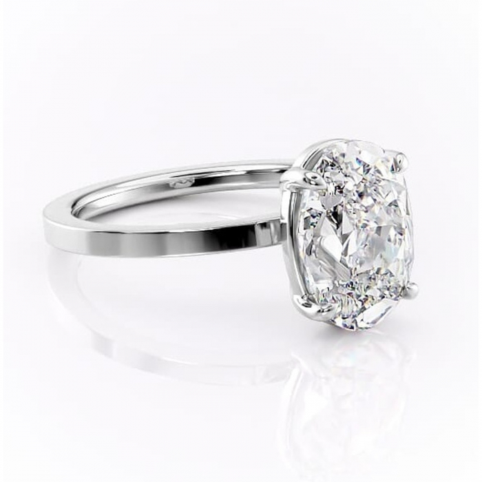 Inel de logodnă Georgiana din aur Alb 14kt cu moissanite tăietură ovală – Profil pătrat rafinată pentru profil înalt | Personalizează și configurează gratuit online [1]