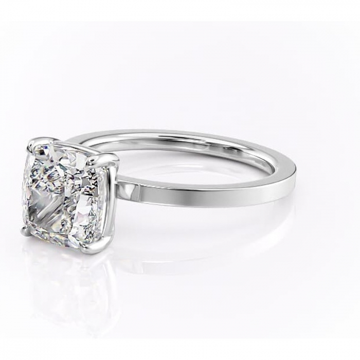 Inel de logodnă Georgiana din aur Alb 14kt cu moissanite tăietură pernă – Profil pătrat rafinată pentru profil înalt | Personalizează și configurează gratuit online [7]