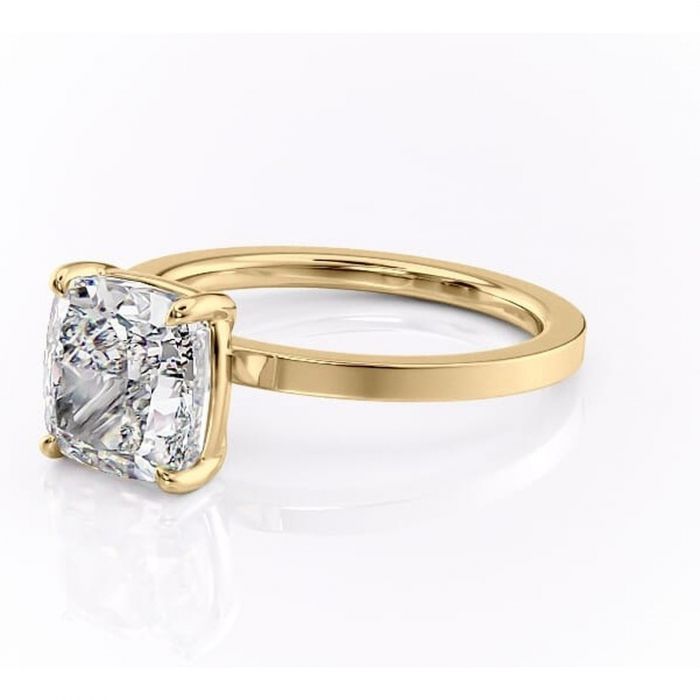 Inel de logodnă Georgiana din aur Galben 14kt cu moissanite tăietură pernă – Profil pătrat rafinată pentru profil înalt | Personalizează și configurează gratuit online [7]