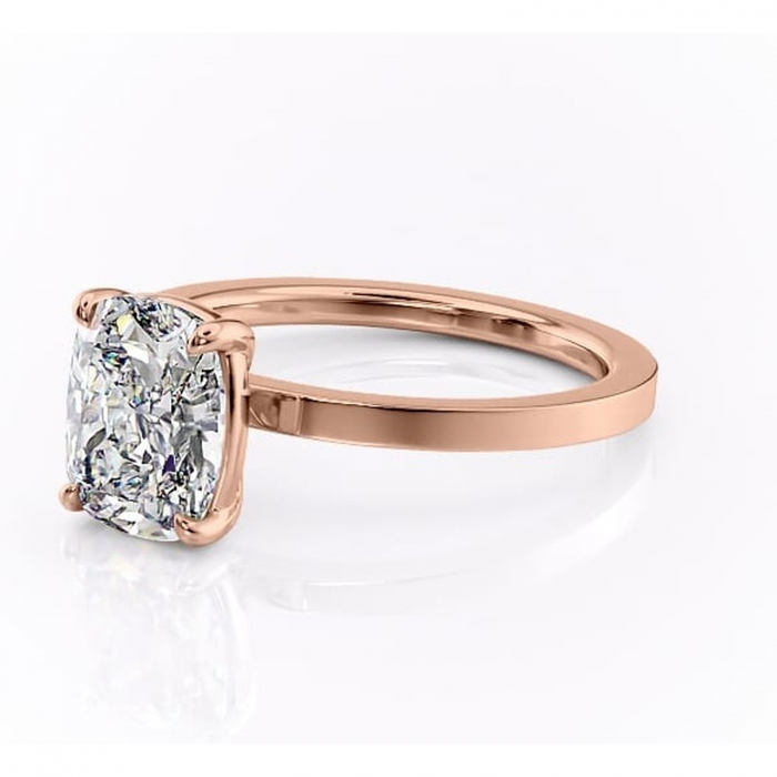 Inel de logodnă Georgiana din aur Rose 14kt cu moissanite tăietură pernă – Profil pătrat rafinată pentru profil înalt | Personalizează și configurează gratuit online [7]