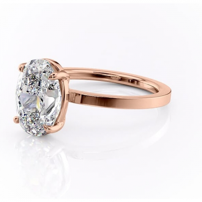 Inel de logodnă Georgiana din aur Rose 14kt cu moissanite tăietură ovală – Profil pătrat rafinată pentru profil înalt | Personalizează și configurează gratuit online [7]