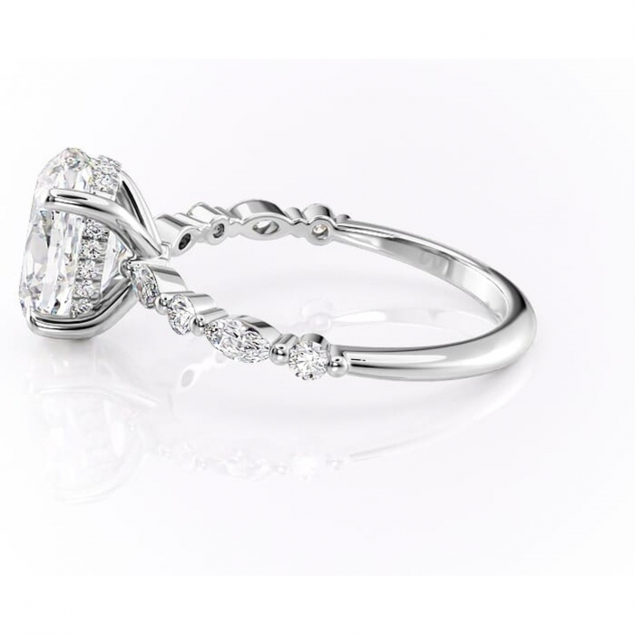 Inel de logodnă Gwendolyn din aur Alb 14kt cu moissanite tăietură ovală – Pietre laterale rafinată pentru profil înalt | Personalizează și configurează gratuit online [6]