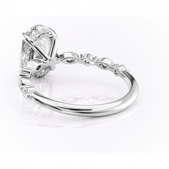 Inel de logodnă Gwendolyn din aur Alb 14kt cu moissanite tăietură ovală – Pietre laterale rafinată pentru profil înalt | Personalizează și configurează gratuit online [4]