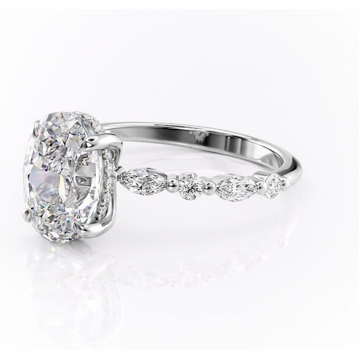 Inel de logodnă Gwendolyn din aur Alb 14kt cu moissanite tăietură ovală – Pietre laterale rafinată pentru profil înalt | Personalizează și configurează gratuit online [7]