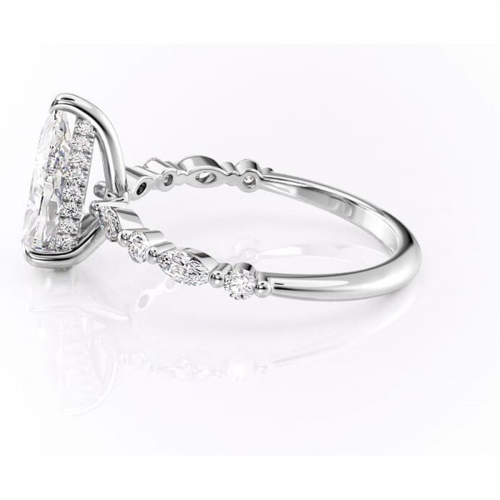 Inel de logodnă Gwendolyn din aur Alb 18kt cu moissanite tăietură pară – Pietre laterale rafinată pentru profil înalt | Personalizează și configurează gratuit online [6]