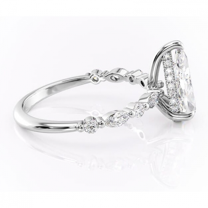 Inel de logodnă Gwendolyn din aur Alb 18kt cu moissanite tăietură pară – Pietre laterale rafinată pentru profil înalt | Personalizează și configurează gratuit online [2]